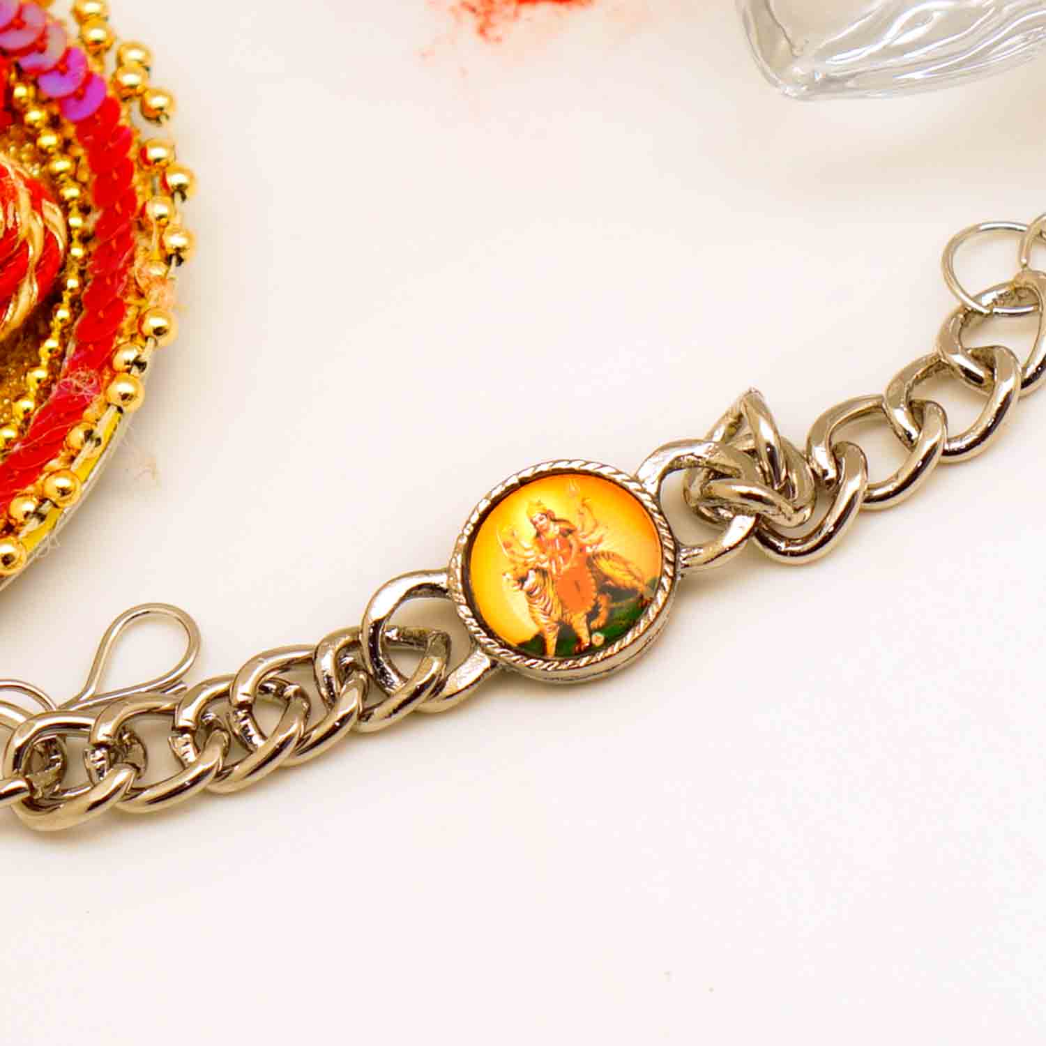 Traditional Handmaded Mini Pearl Metal Bracelet Jadau Rakhi for Brother  Multicolor - The Magic Wand - 3575454