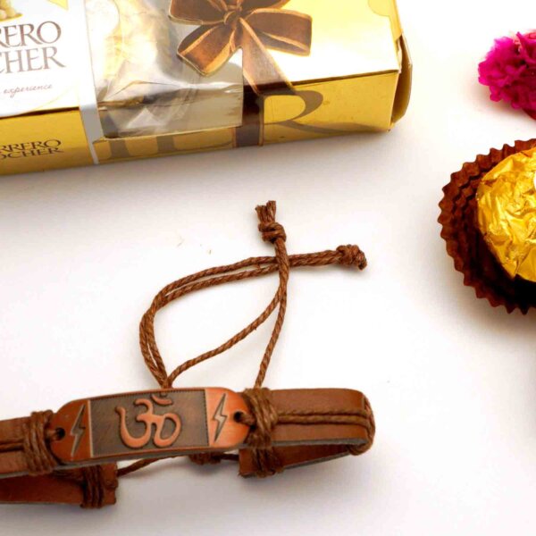 OM bracelet Rakhi with 3pcs. Ferrero Rocher chocolate combo