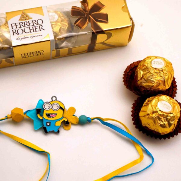 Minion  Pendant rakhi with 3pcs, Ferrero Rocher chocolate combo