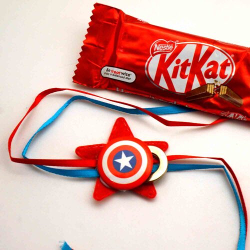 Captain America Rakhi with Kitkat chocolate