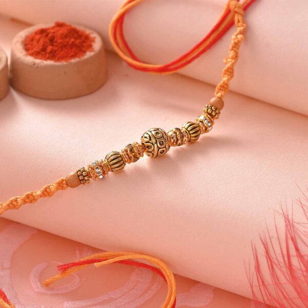 Antique Golden beads and stones Rakhi