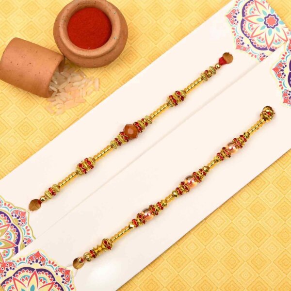 Unique golden red bead rakhi-set of 2