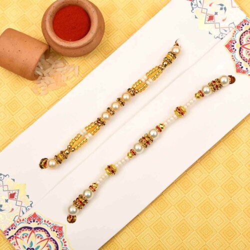 Beautiful pearl-white beads rakhi-set of 2