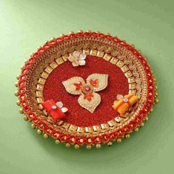 Stunning Pearl-crystal rakhi with Mewa bites and Thali.- FOR USA