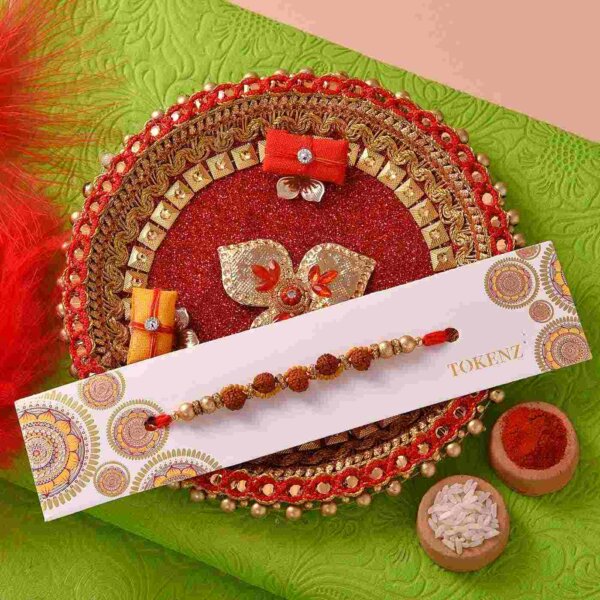 Traditional Rudraksh rakhi with Mewa bites & thali- FOR USA