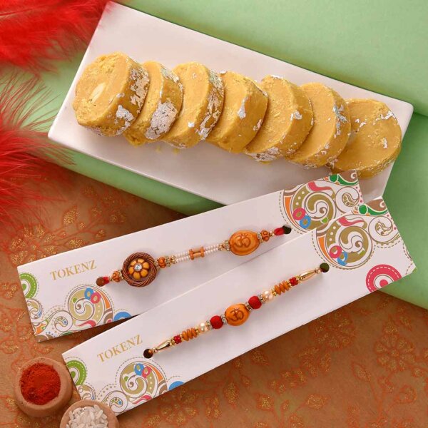 Batisa Slice Paired with Om and Unique Beads Rakhi Set.- FOR USA