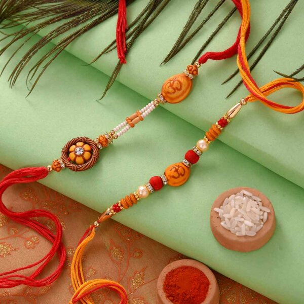Batisa Slice Paired with Om and Unique Beads Rakhi Set.
