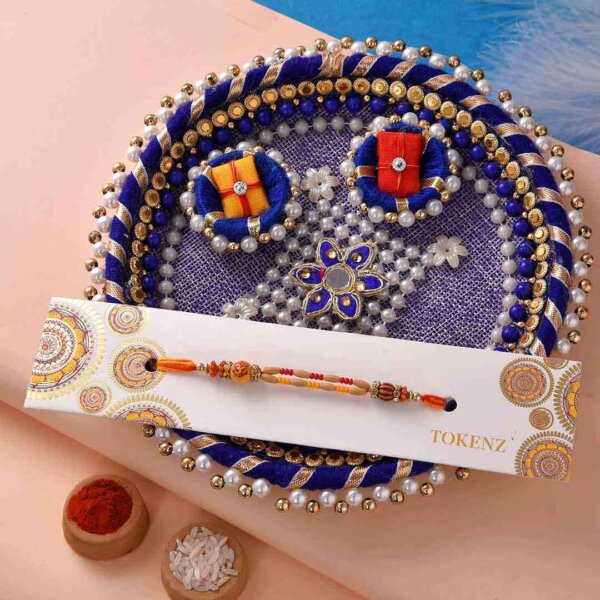 Two Strand Om Rakhi with Pista Roll & thali.- FOR USA