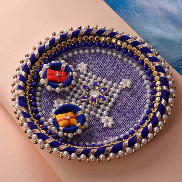 Om double stand rakhi with pearl 6 inch thali