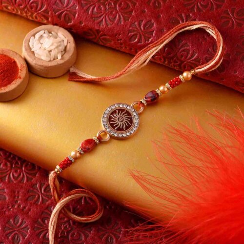 Traditional Rakhi with Side Silvery Stones