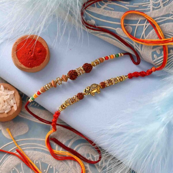 Classic Rudraksh and multicolor beads rakhi