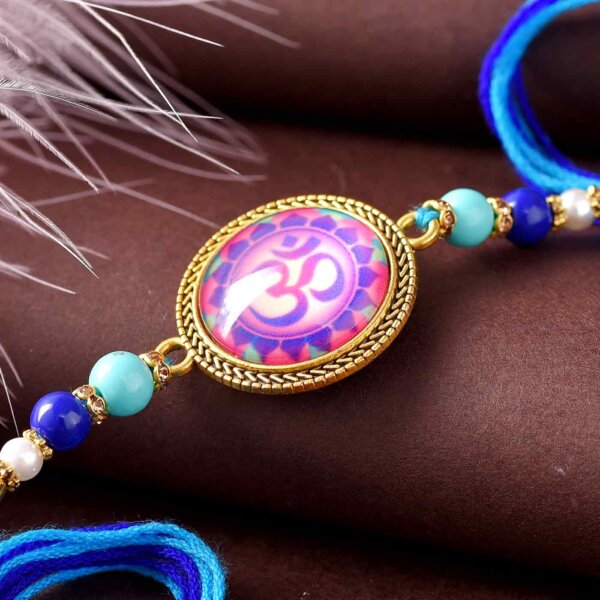 Traditional OM Rakhi With Colorful Beads