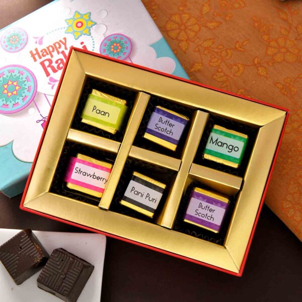 An All Beads Rakhi With 6 Piece Handmade Assorted chocolate Box- FOR USA