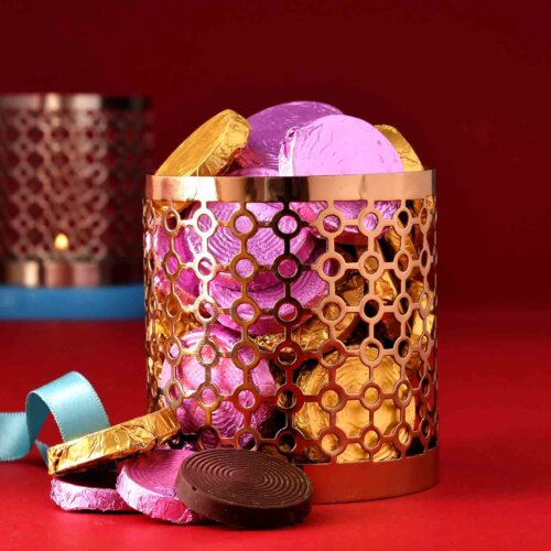 Handmade Assorted chocolate Box (350 Gms) in H&M Fancy Tin Perforated Vases