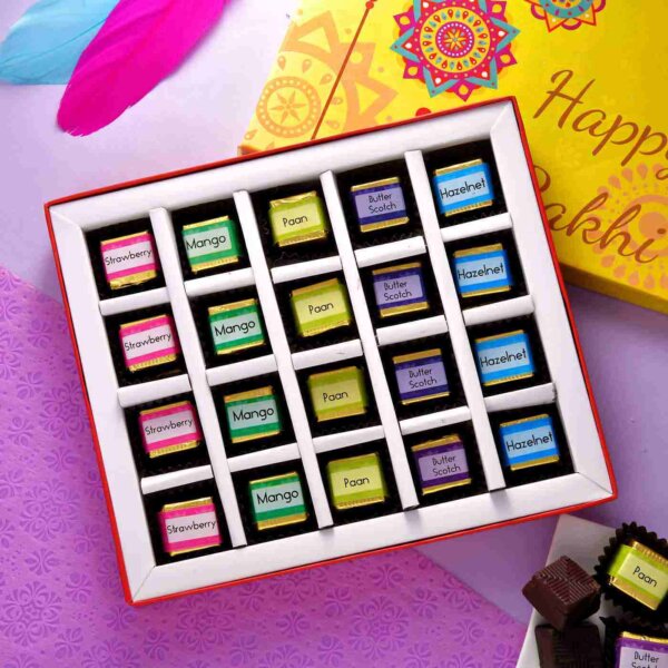 Set of 2 Designer Rakhis With 20 Piece Handmade Assorted chocolate Box