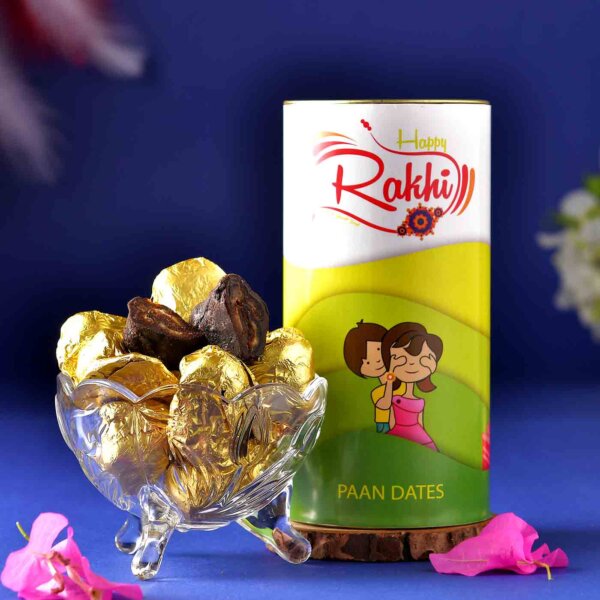 Set Of 2 Rudraksha Rakhis With Handmade Chocolate Pan Dates (200 Gms)- FOR USA