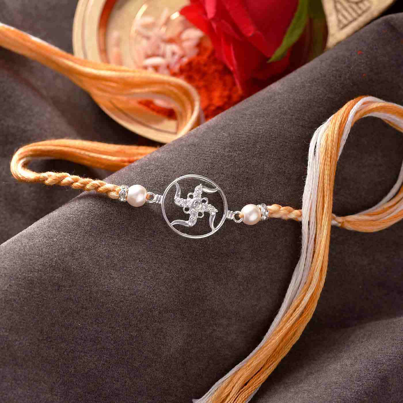 Ethnic Indian Style Real Silver Bracelet Rakhi for men women 8