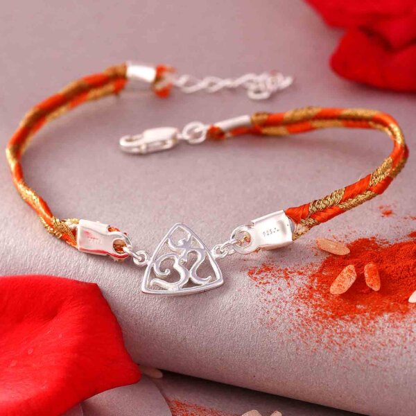 Sterling Silver OM Rakhi In A Bracelet Style With Figberry (120gms)
