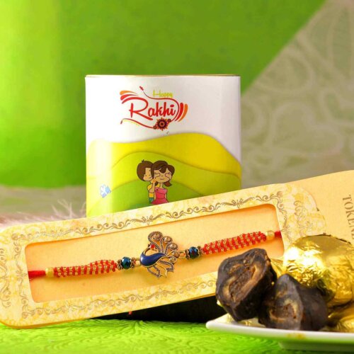 Designer Peacock Rakhi With Handmade Chocolate Paan Dates (100 Gms)