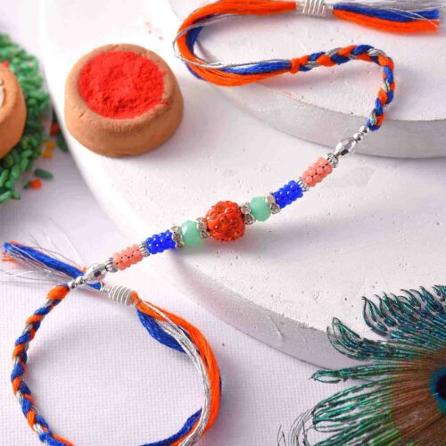 Orange Pearl Rakhi with Colorful Beads