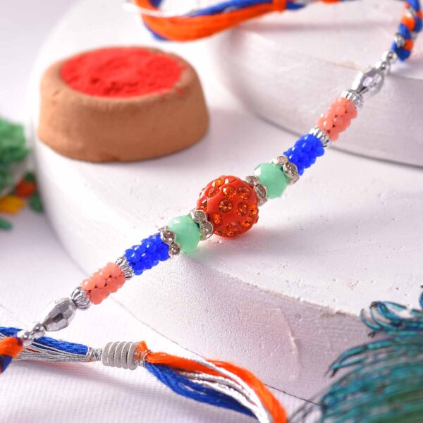 Orange Pearl Rakhi with Colorful Beads