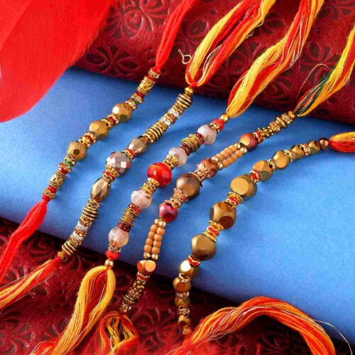 Set Of Multi-Color Pearls Rakhis With Multi-Toned Thread