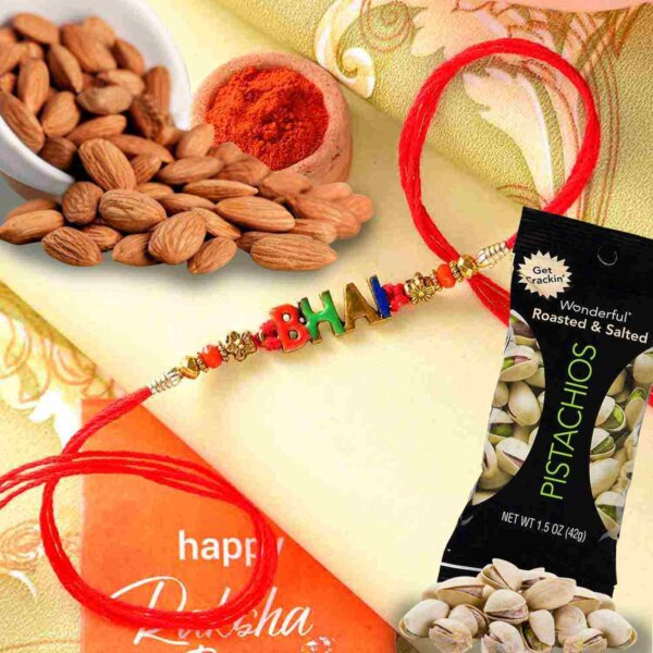 Bhai Rakhi with Natural Almonds 113 Gms and Wonderful Pistachio  84 Gms