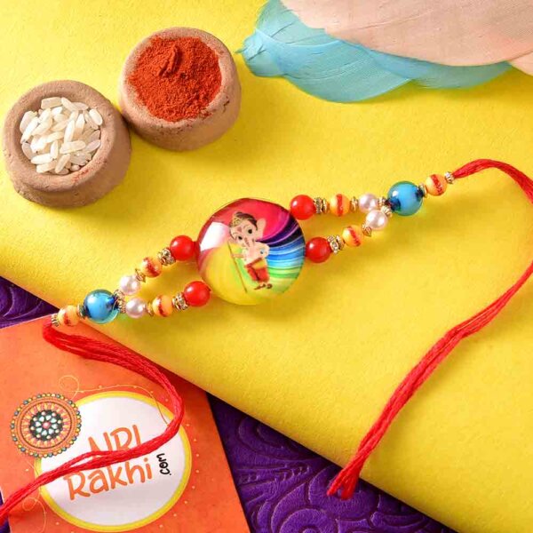 Bal Ganesha and Colourful Beads Kids Rakhi with Ferrero Rocher