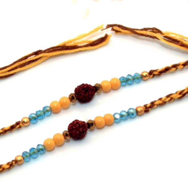 Rudraksha Rakhi With Blue & Yellow Beads - Pack of 2