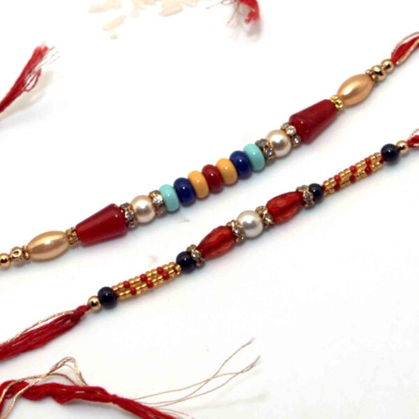 Pack of Colorful Flat Round Beads Rakhi & Silver Pearl Rakhi