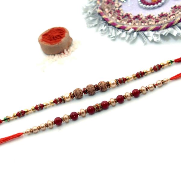 Pack of Golden Pearls Rakhi & Red Pearls Rakhi