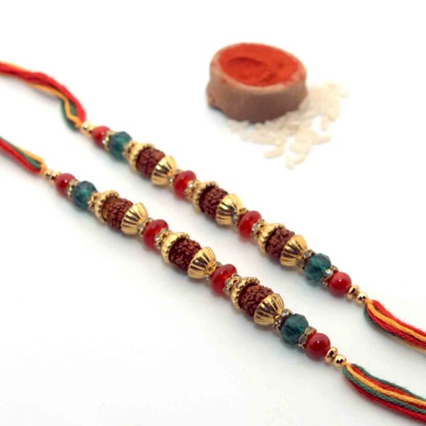 Rudraksha-Studded Rakhi With Multi-Toned Thread - Pack of 2