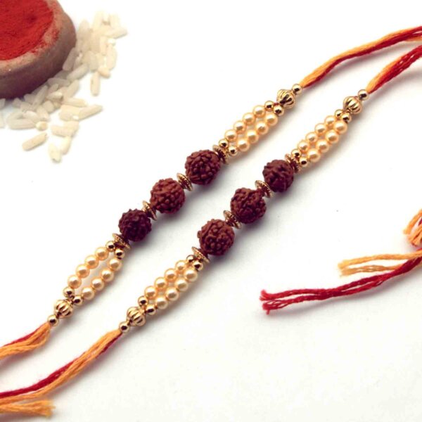 3 Rudraksha Seeds Rakhi With Small Golden Beads - Pack of 2
