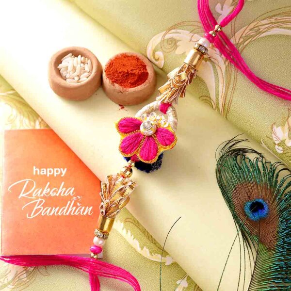 Stylish Floral Design Bhai-Bhabhi Rakhi Set