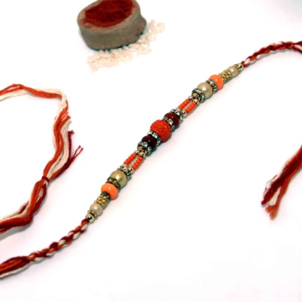 Panchmukhi Rudraksha Rakhi With Colorful Beads