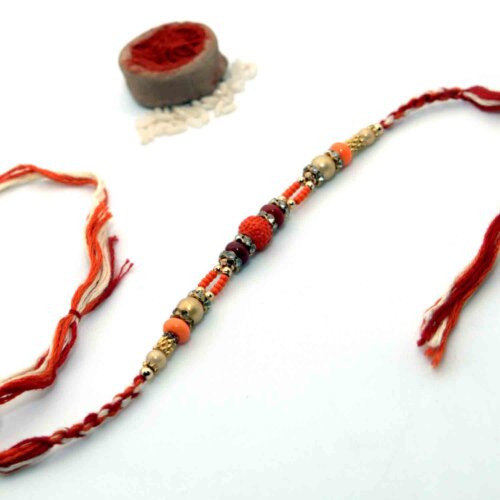Panchmukhi Rudraksha Rakhi With Colorful Beads