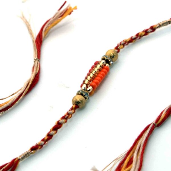 Small Golden & Orange Beads Rakhi