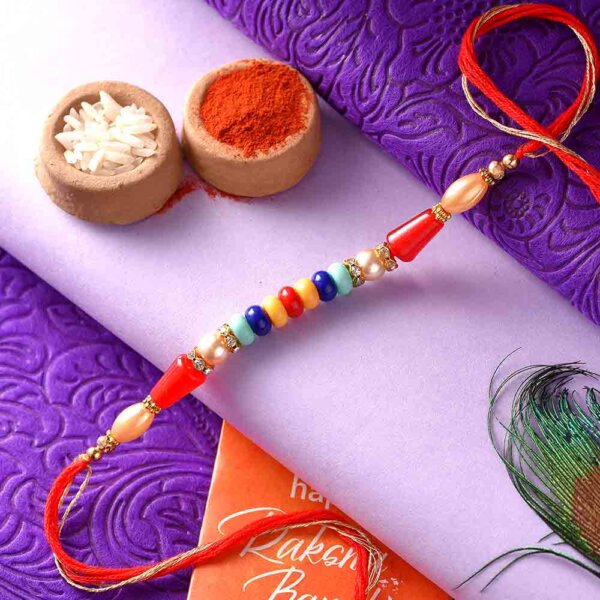 Colorful Beads Rakhi In A Dual-Toned Thread