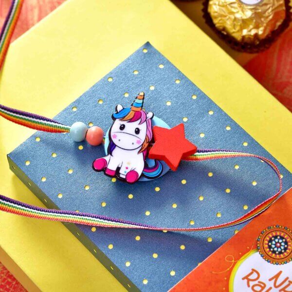 Unicorn Rakhi With A Multi-Color Strap & Ferrero Rocher (3  pcs..)