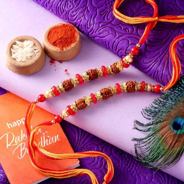 Pair of Rudraksha Rakhis With Colorful Beads