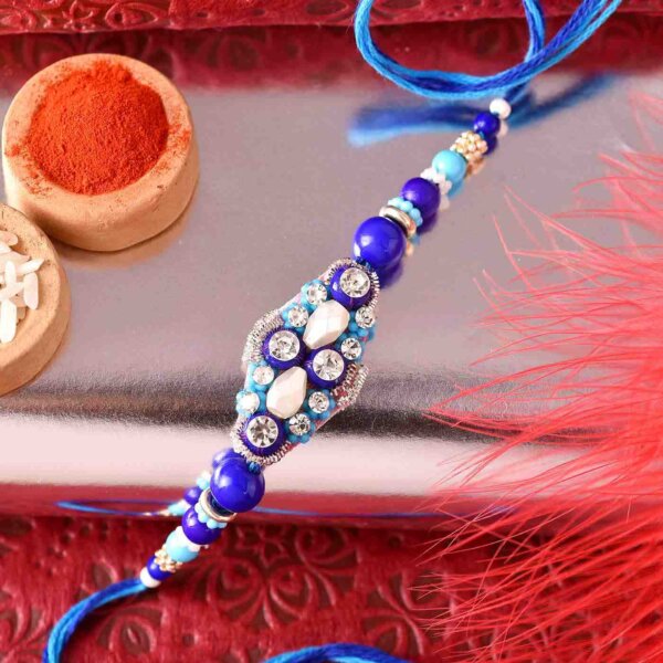 Antique Blue Beads rakhi & KS Sprak Perfume Spray Combo