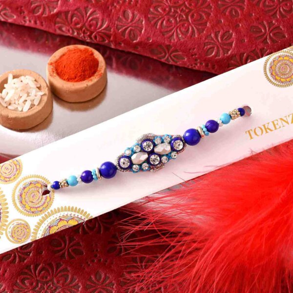 Antique Blue Beads rakhi & KS Sprak Perfume Spray Combo