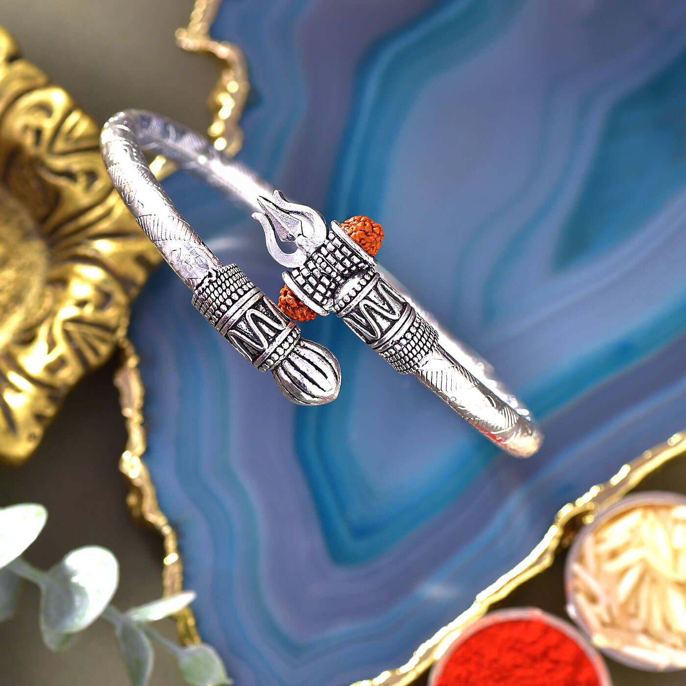 925 Silver Unisex Nazariya Rakhi/ Bracelet (Ruby Round) – Dilan Jewels