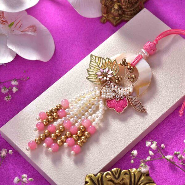 Pink Floral Rakhi Lumba Set