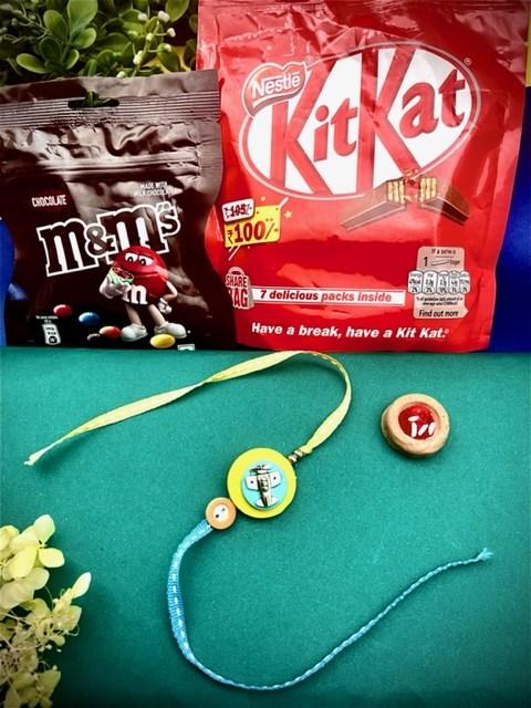 Silver Airplane Rakhi with M&M and Kitkat Chocolate- FOR USA