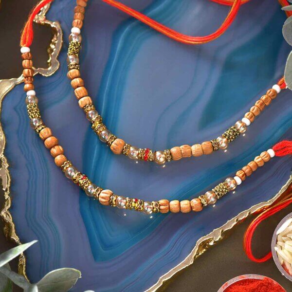 Tulsi and pearl beads Set of 2 Rakhis