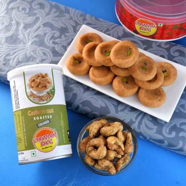Rakhi Set Of 2 With Mathura Peda & Roasted Cashew Nuts- FOR USA