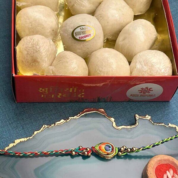Morpankh Rakhi with Delicious Coconut Mithai- FOR USA