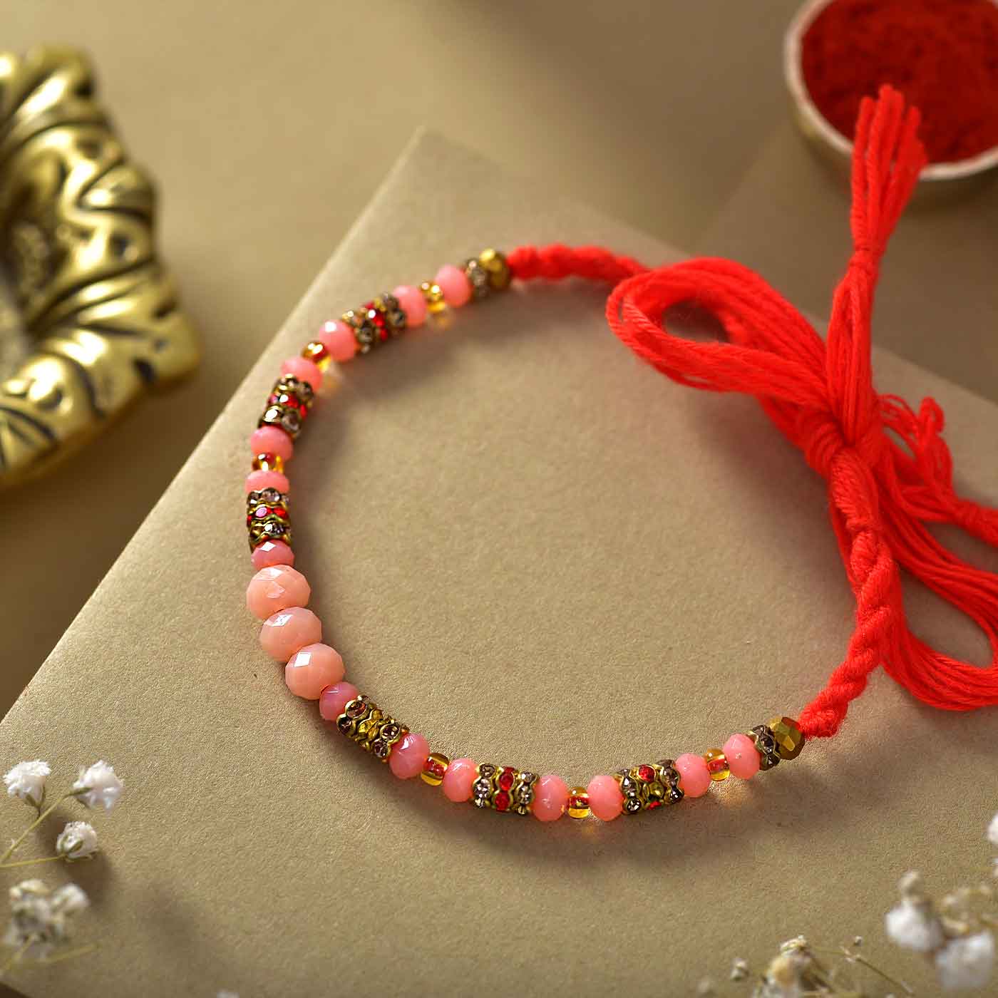Pink Elegant Beads Rakhi