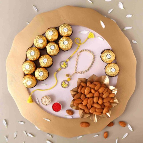 Sneh Butterfly Rakhi Set and 16 Pcs Ferrero Rocher with Almonds